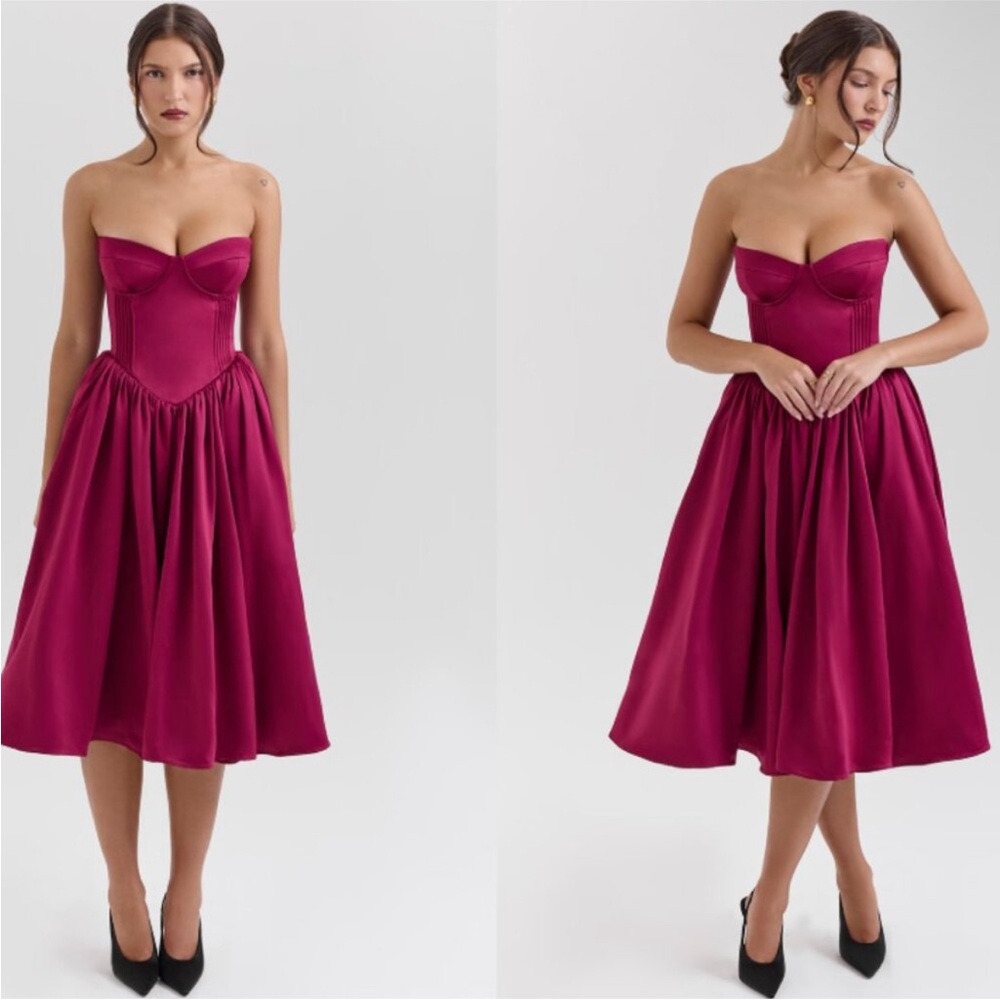 HOUSE OF CB 'Coco' Burgundy Satin Tulle‎ Midi Dress NWOT size XL